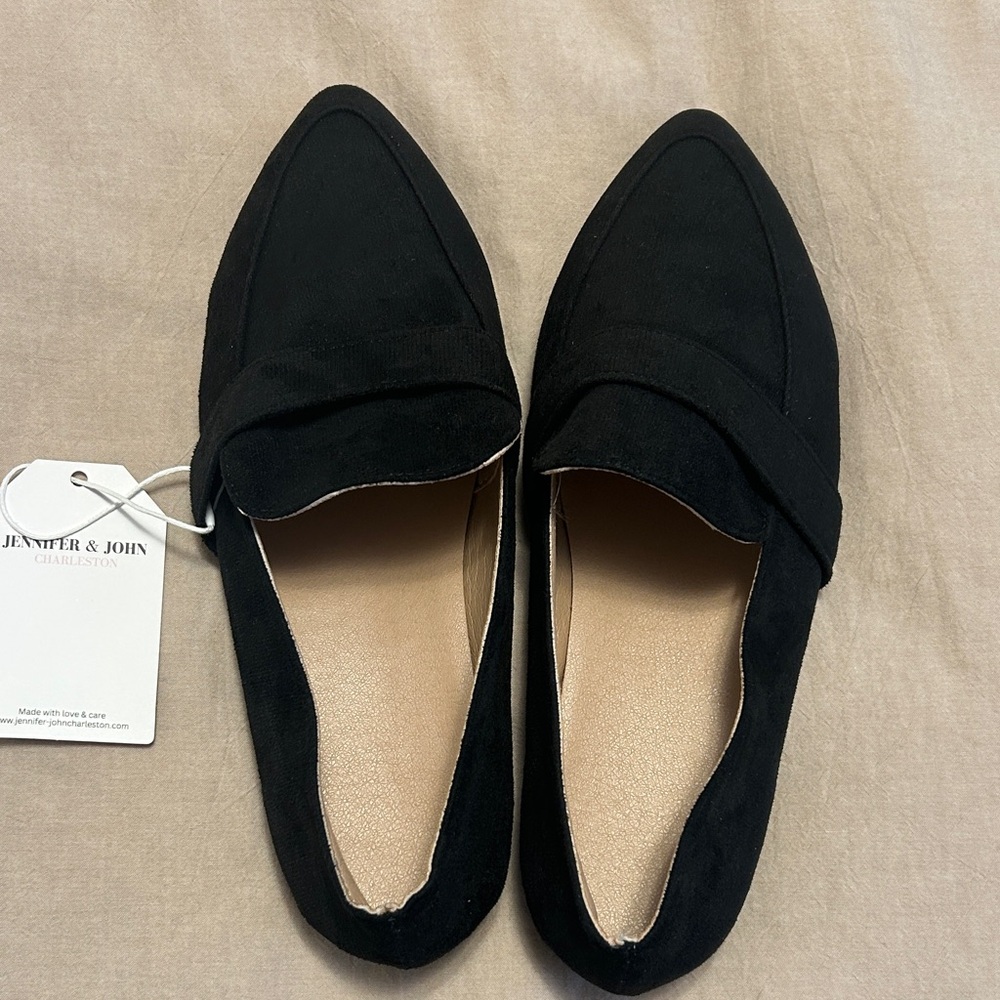 Black Pointed-Toe Suede Loafers